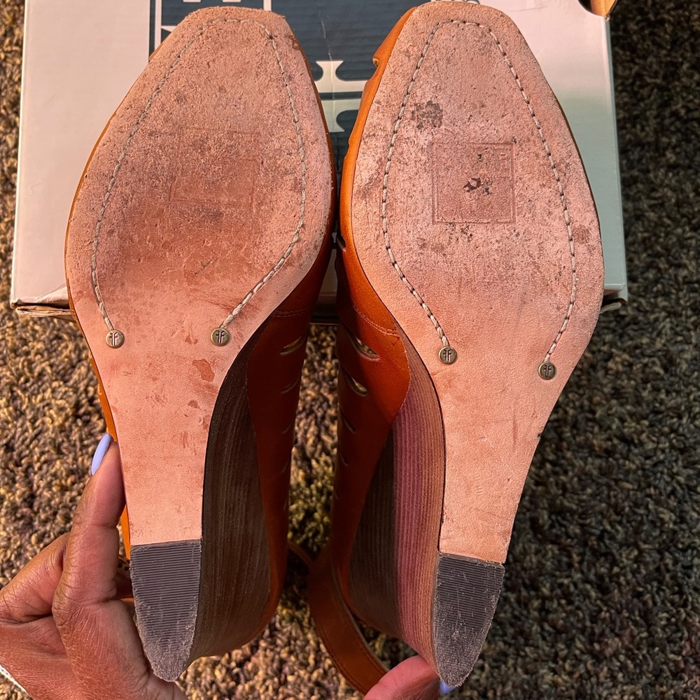 Frye Brown Leather Cutout Platform Wedges - Picture 6 of 11